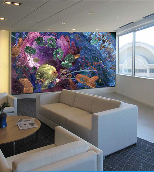 Editorial illustration of upper respiratory attackers. Influenza, Rhinovirus, Adenovirus, Staphylocuccus, Strephylocuccus